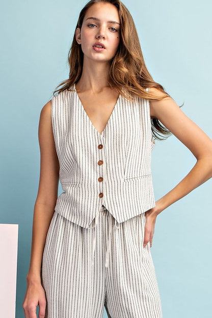 Pinstriped Button Down Vest Top