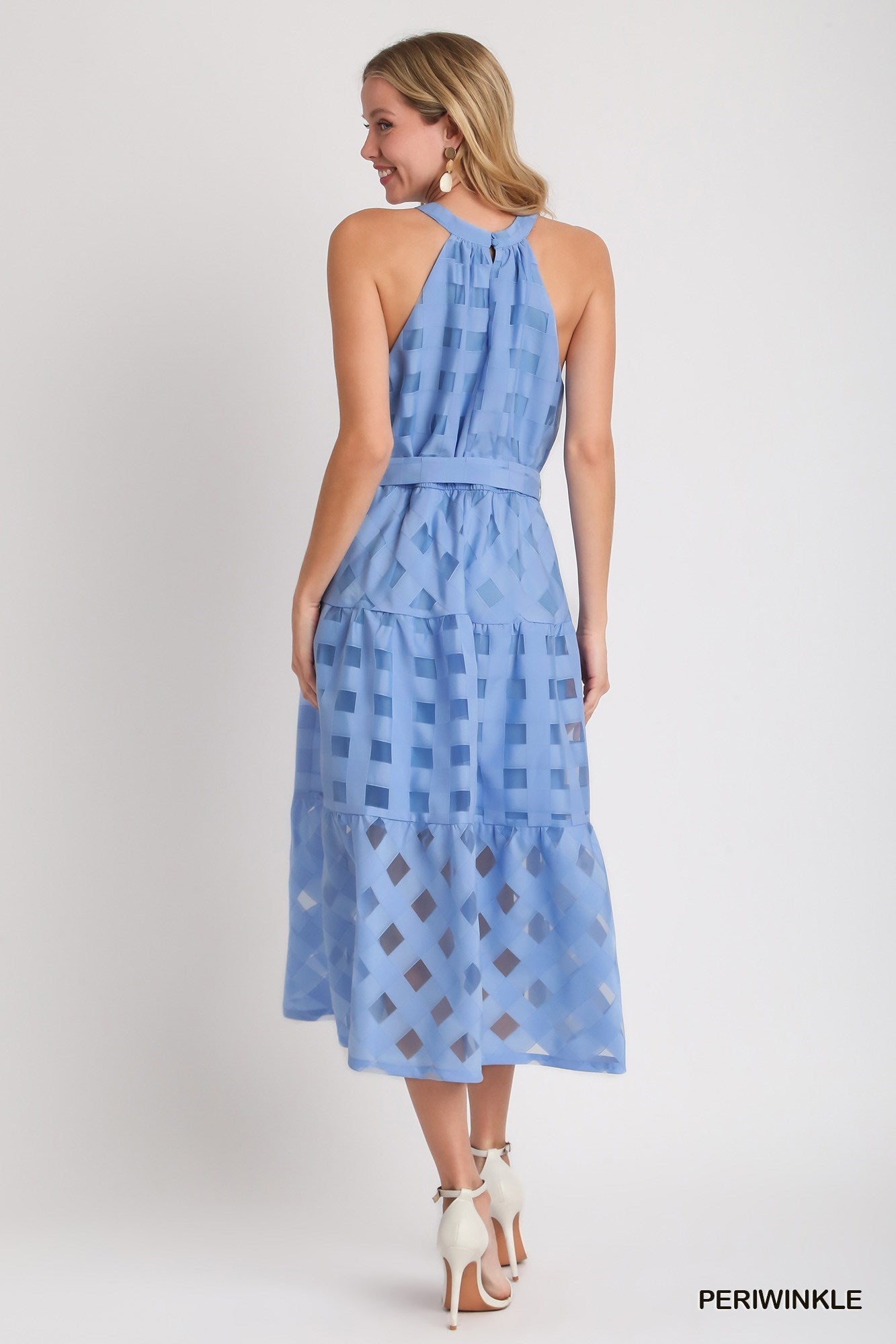 Periwinkle Halter Neck Organza Midi Dress