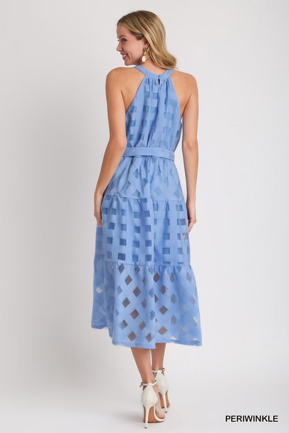 Periwinkle Halter Neck Organza Midi Dress