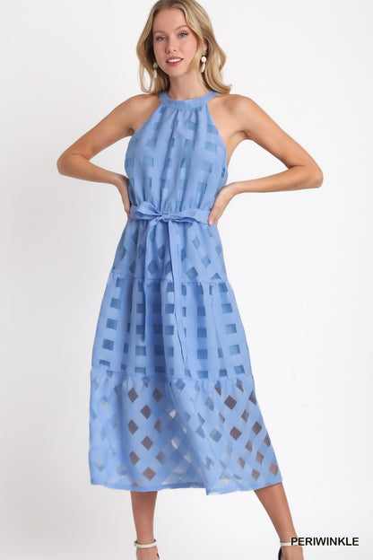 Periwinkle Halter Neck Organza Midi Dress