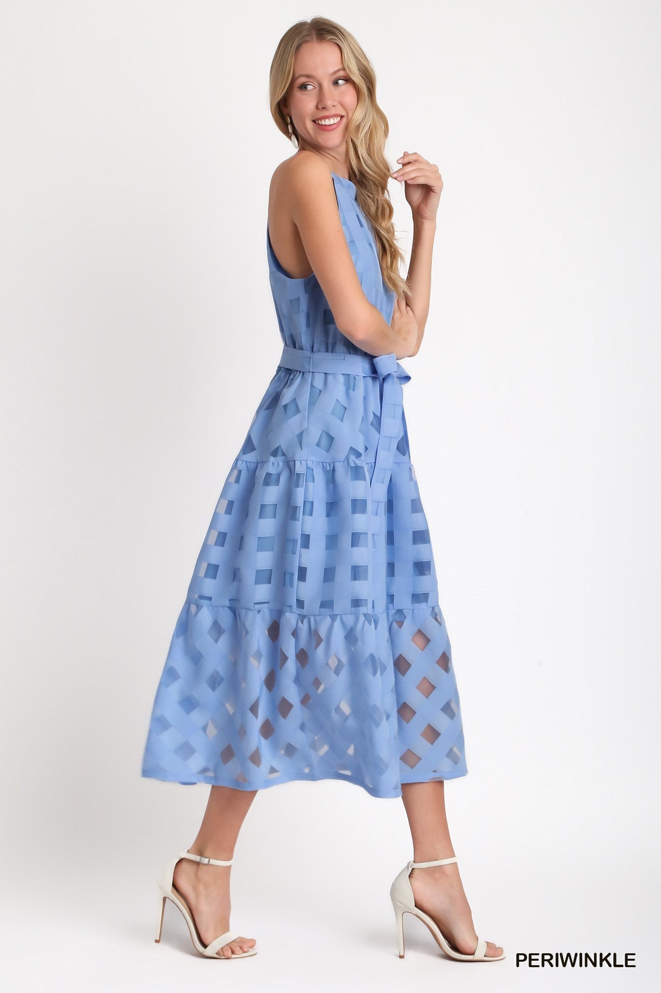 Periwinkle Halter Neck Organza Midi Dress