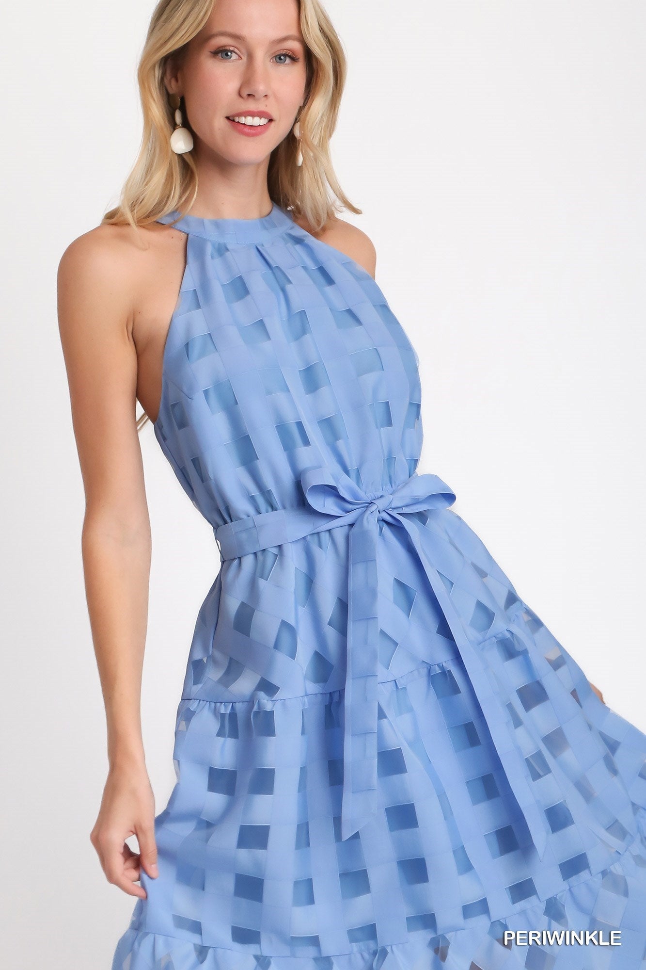 Periwinkle Halter Neck Organza Midi Dress