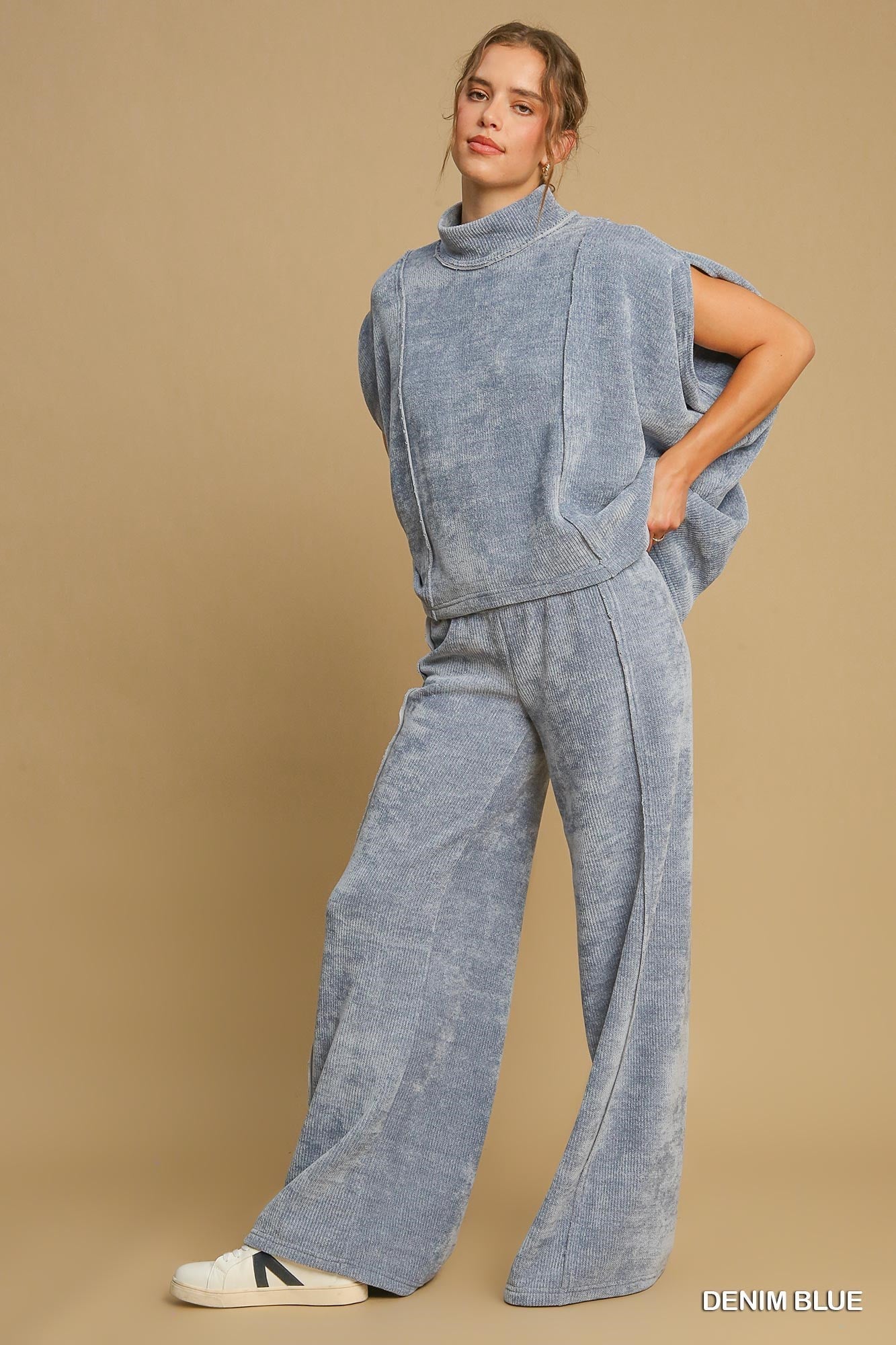 Denim Blue Textured Pants