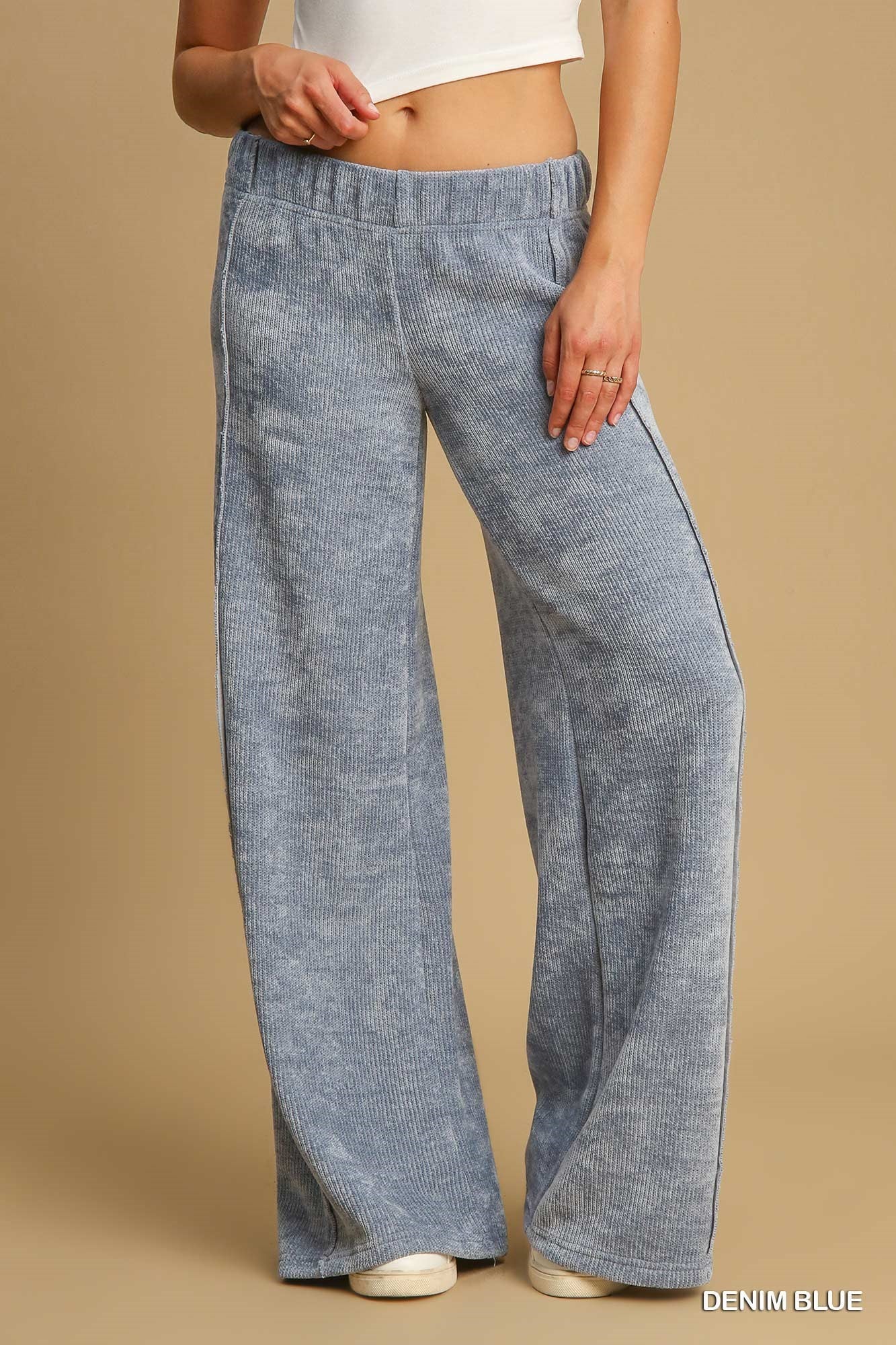 Denim Blue Textured Pants