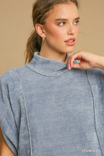 Denim Blue Mock Neck Pullover