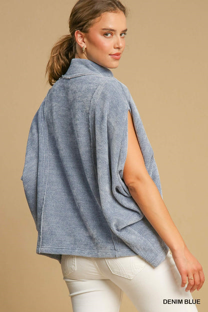 Denim Blue Mock Neck Pullover