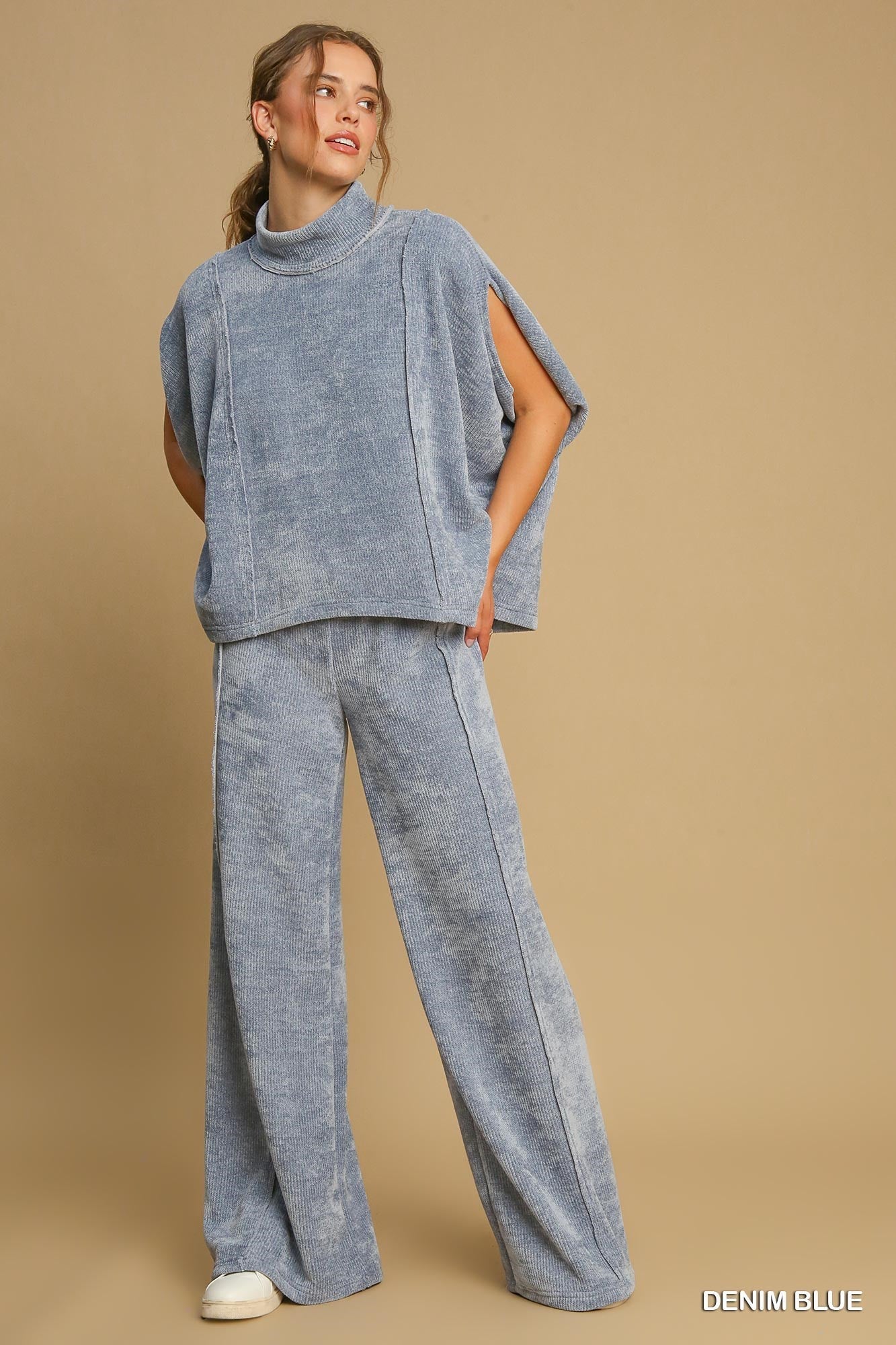 Denim Blue Mock Neck Pullover