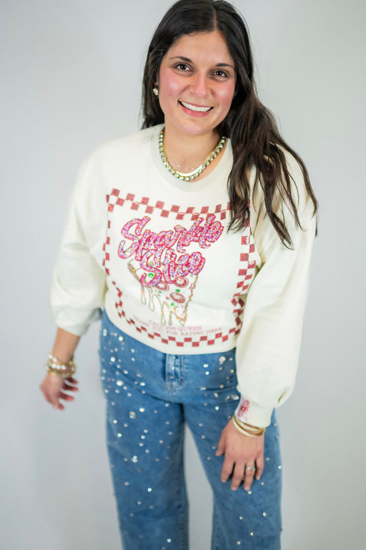 Queen of Sparkles Beige & Red Sparkle Slice Sweatshirt