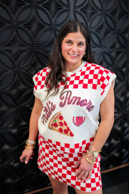 Queen of Sparkles Red & White Checkered Pizza & Wine Top