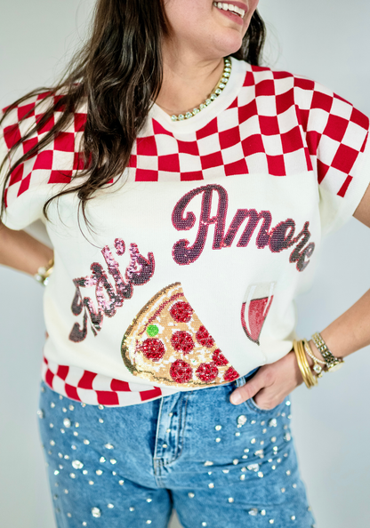 Queen of Sparkles Red & White Checkered Pizza & Wine Top