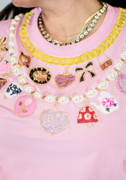 Queen of Sparkles Hot Pink Vday Charm Tee