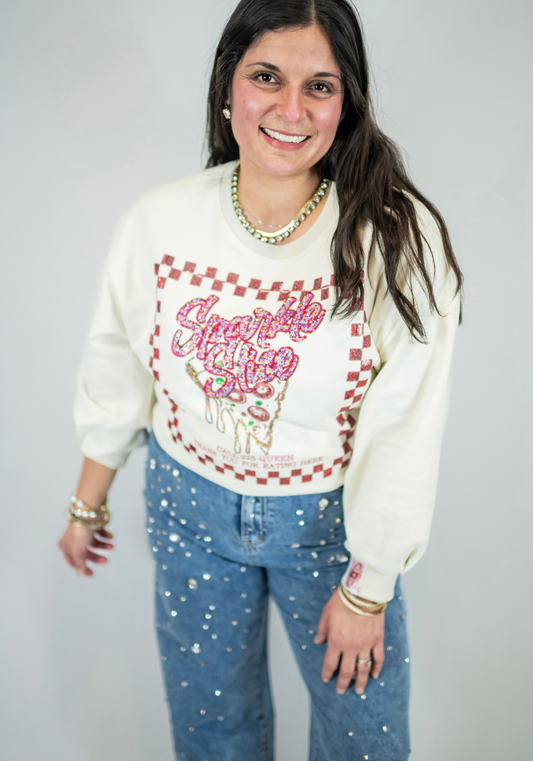 Queen of Sparkles Beige & Red Sparkle Slice Sweatshirt