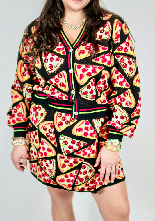 Queen of Sparkles Black Pepperoni Pizza Cardigan