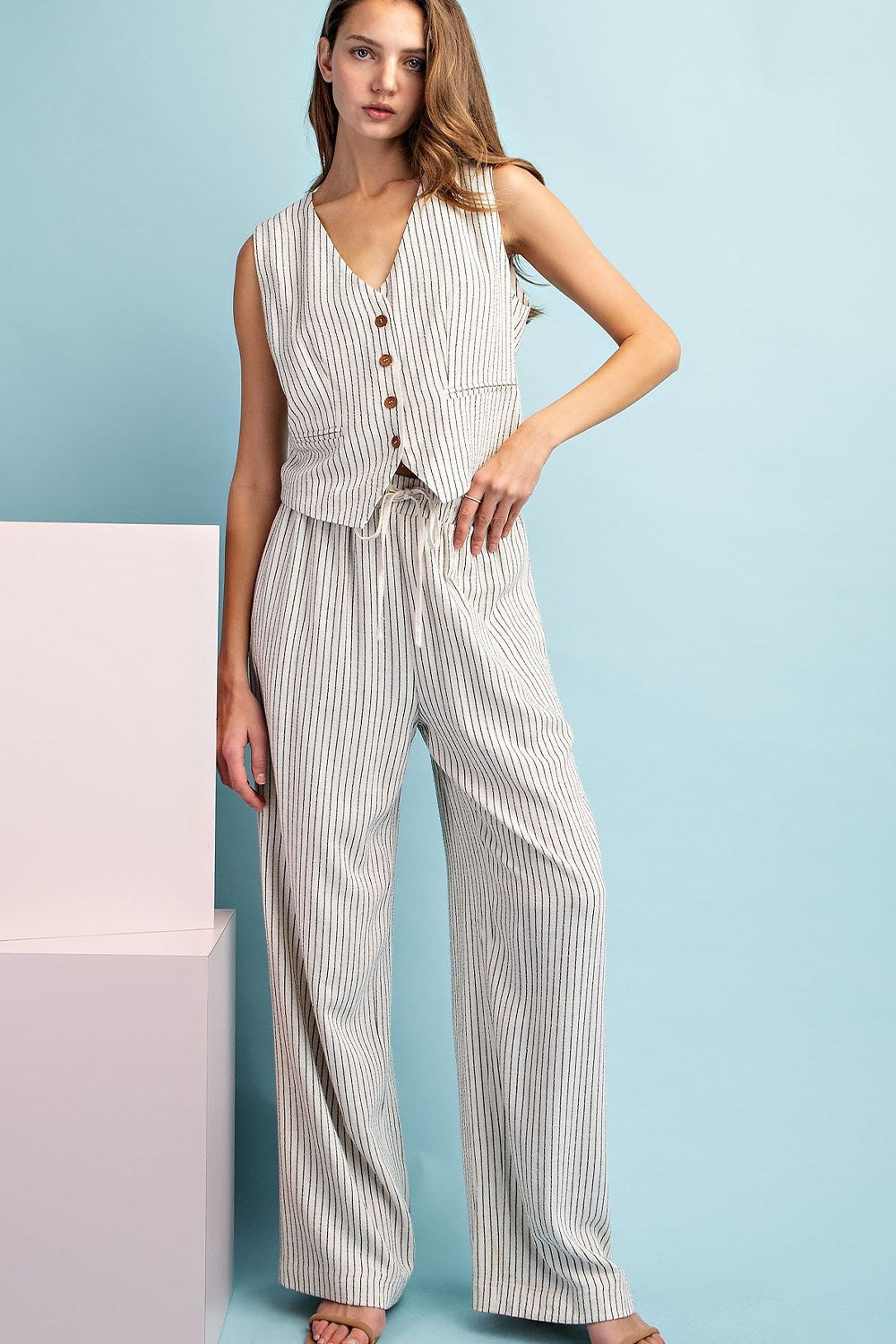 Pinstriped Drawstring Pants