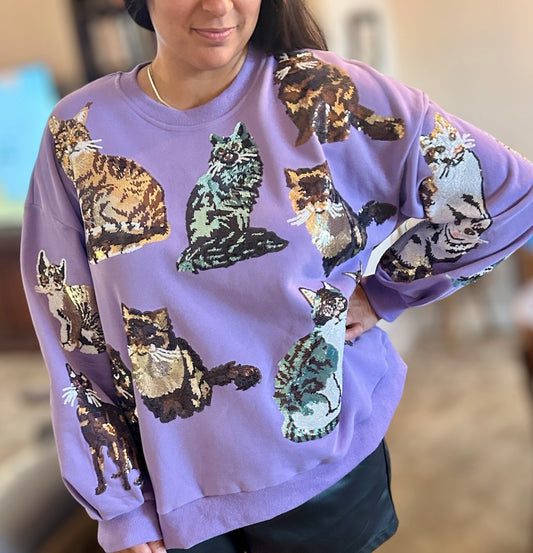 Queen of Sparkles Purple Cat Sweatshirt