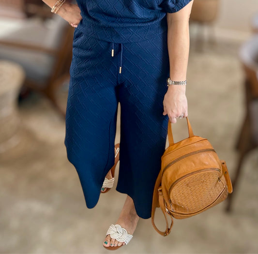 Navy Diamond Textured Pants