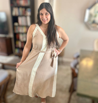 Taupe Tie Waist Dress