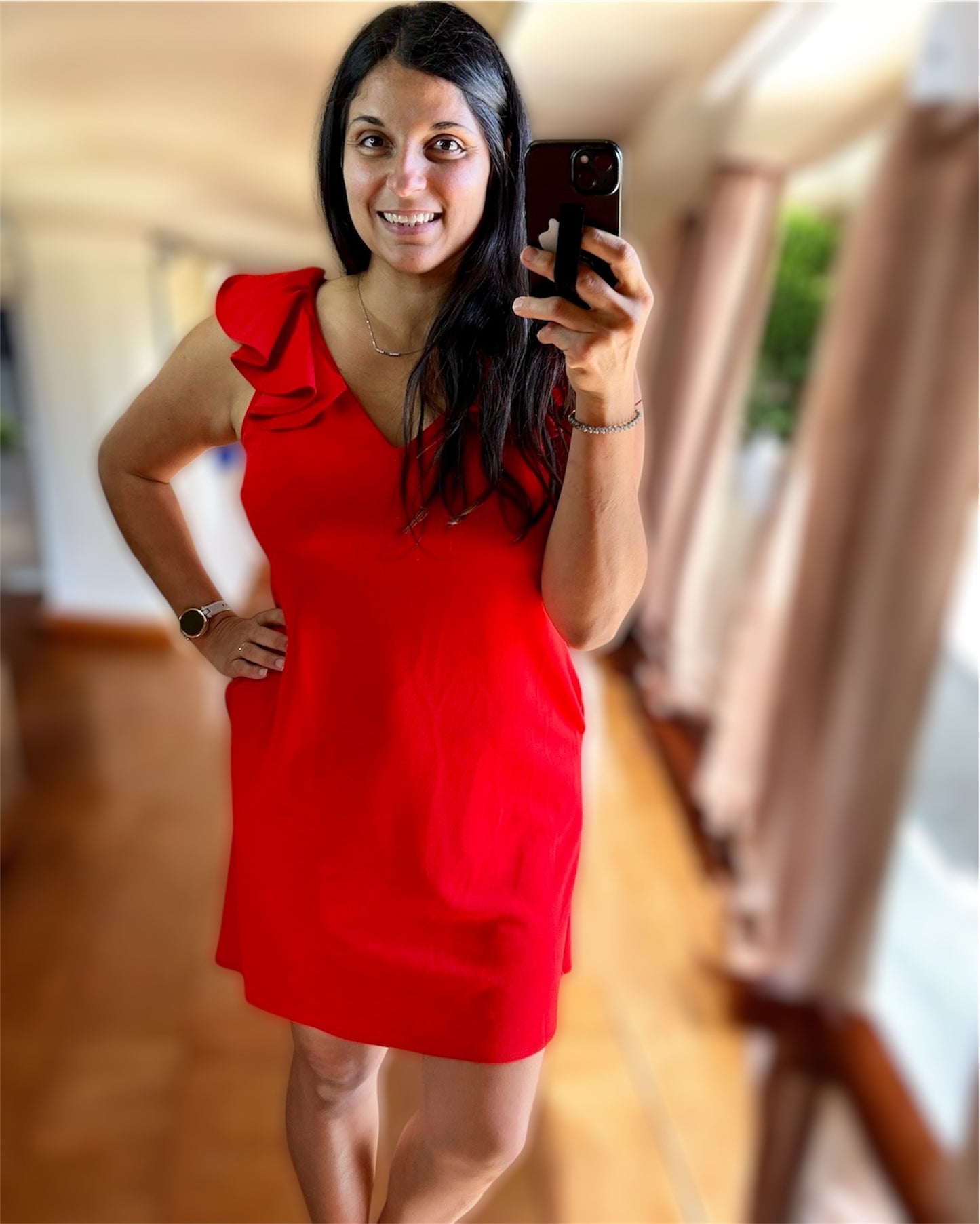 Red Ruffle Strap Dress