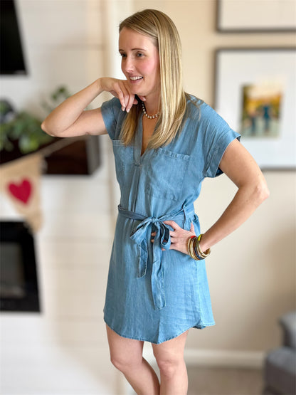 Chambray Belted Shirt Dress