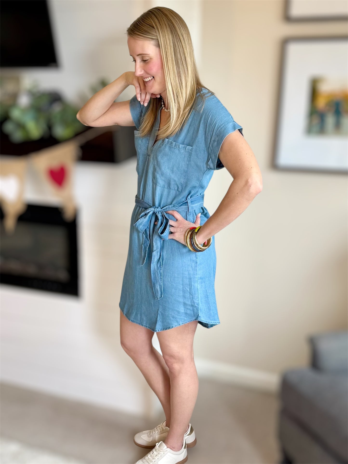 Chambray Belted Shirt Dress