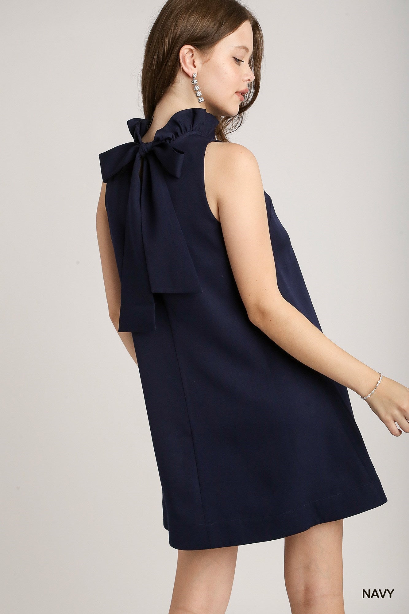 Navy Ruffle Neck Dress