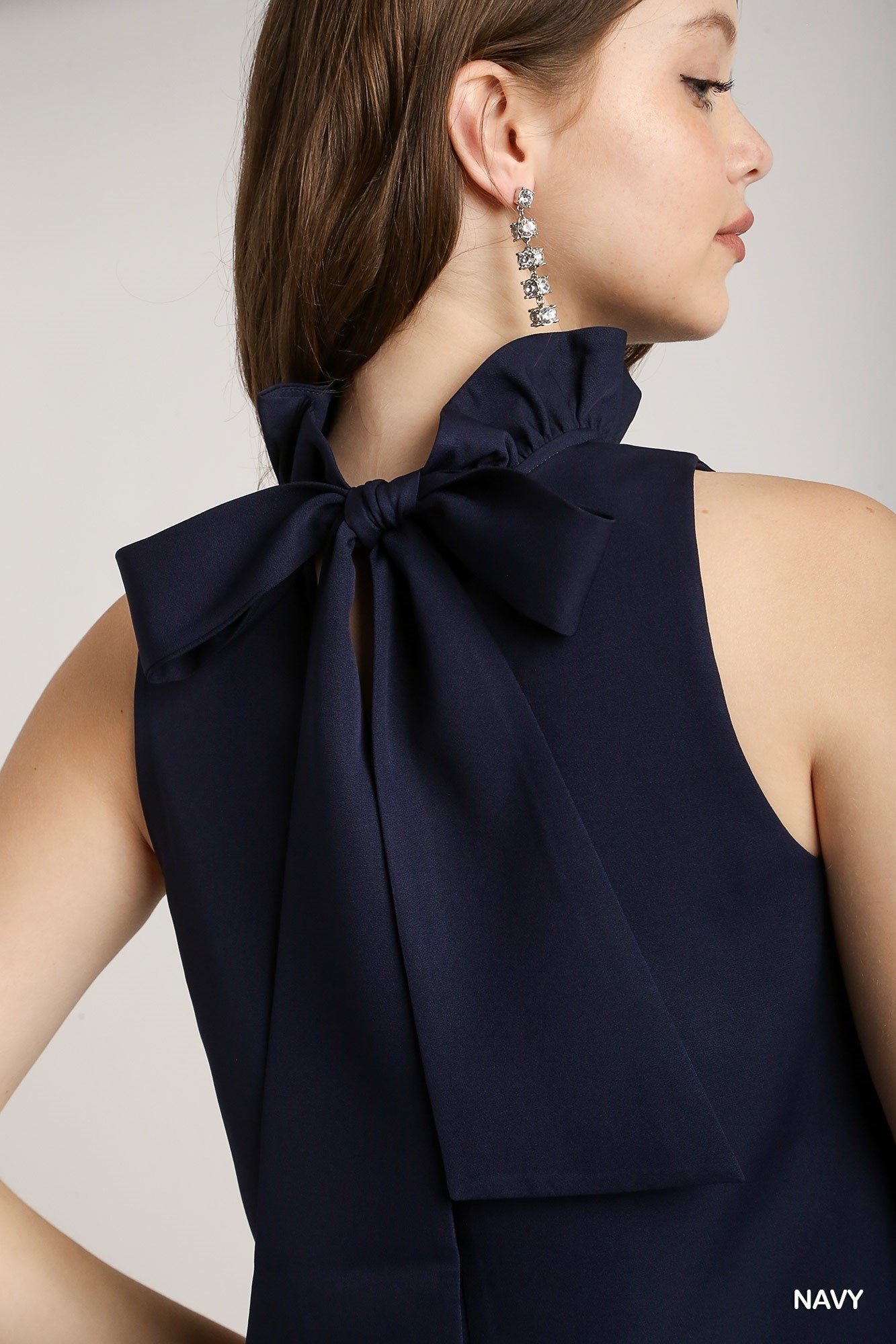 Navy Ruffle Neck Dress