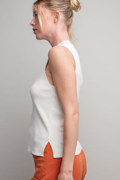 White Mock Neck Sleeveless Top