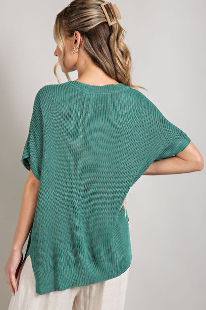 Sage Ribbed V Neck Top