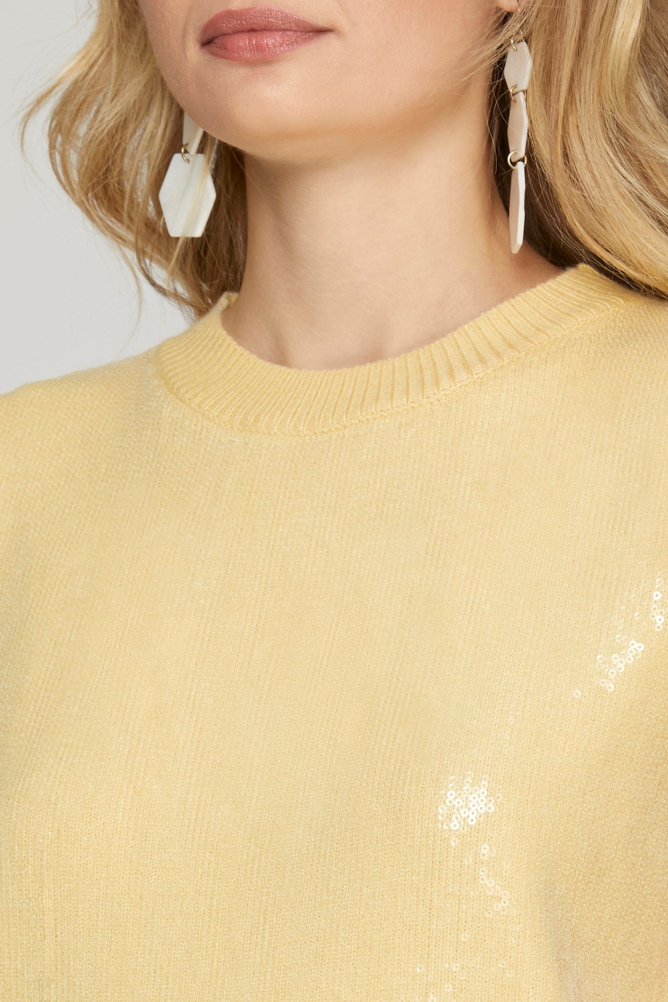 Light Yellow Sleeveless Sequin Knit Sweater Top