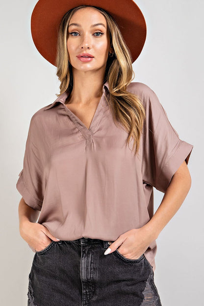 Cocoa Short Sleeve Collared Top