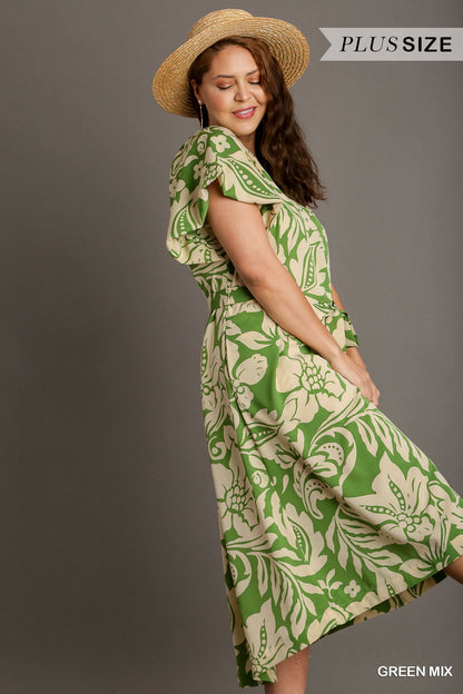 Green Tie Waist Midi Dress