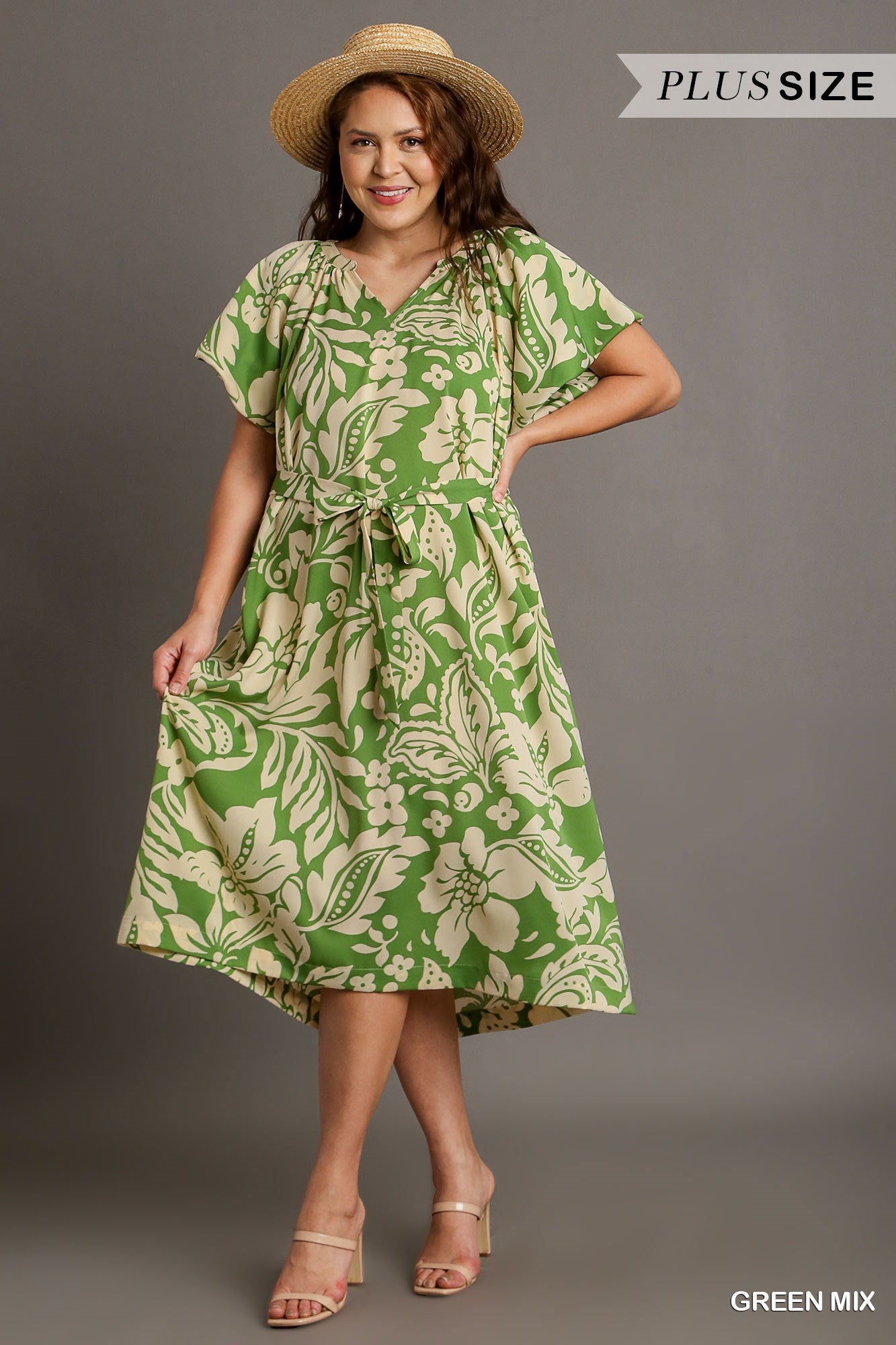 Green Tie Waist Midi Dress