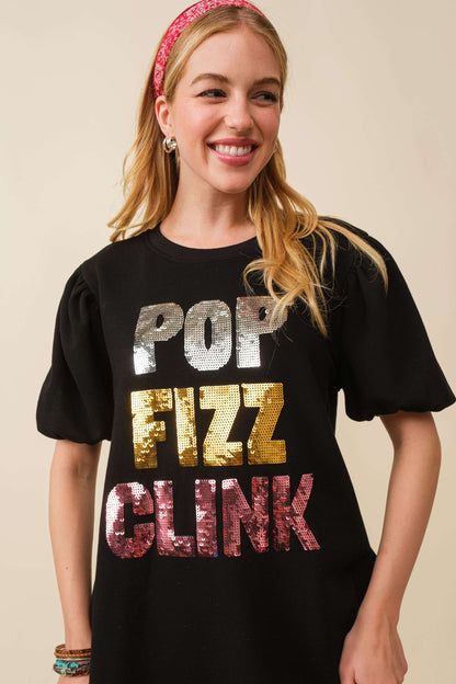 Pop Fizz Clink Sequin Letter Dress