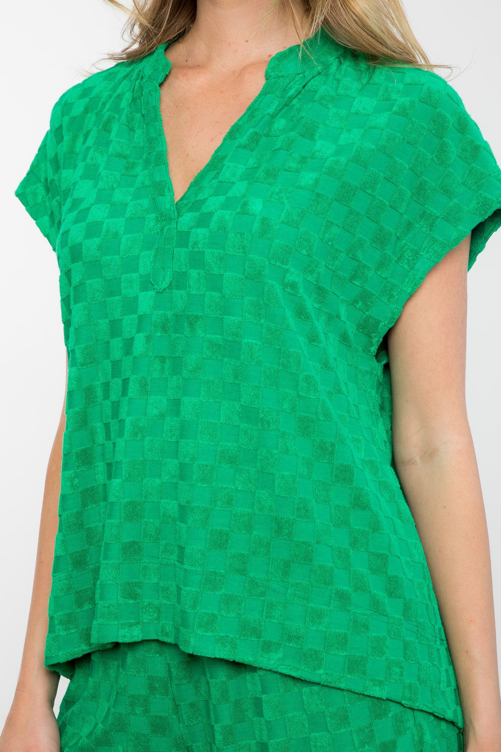 Green Textured Checkered Top