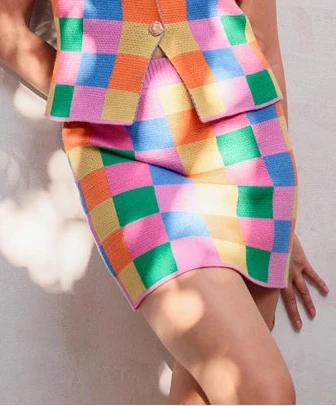 Multicolor Checker Knit Skirt