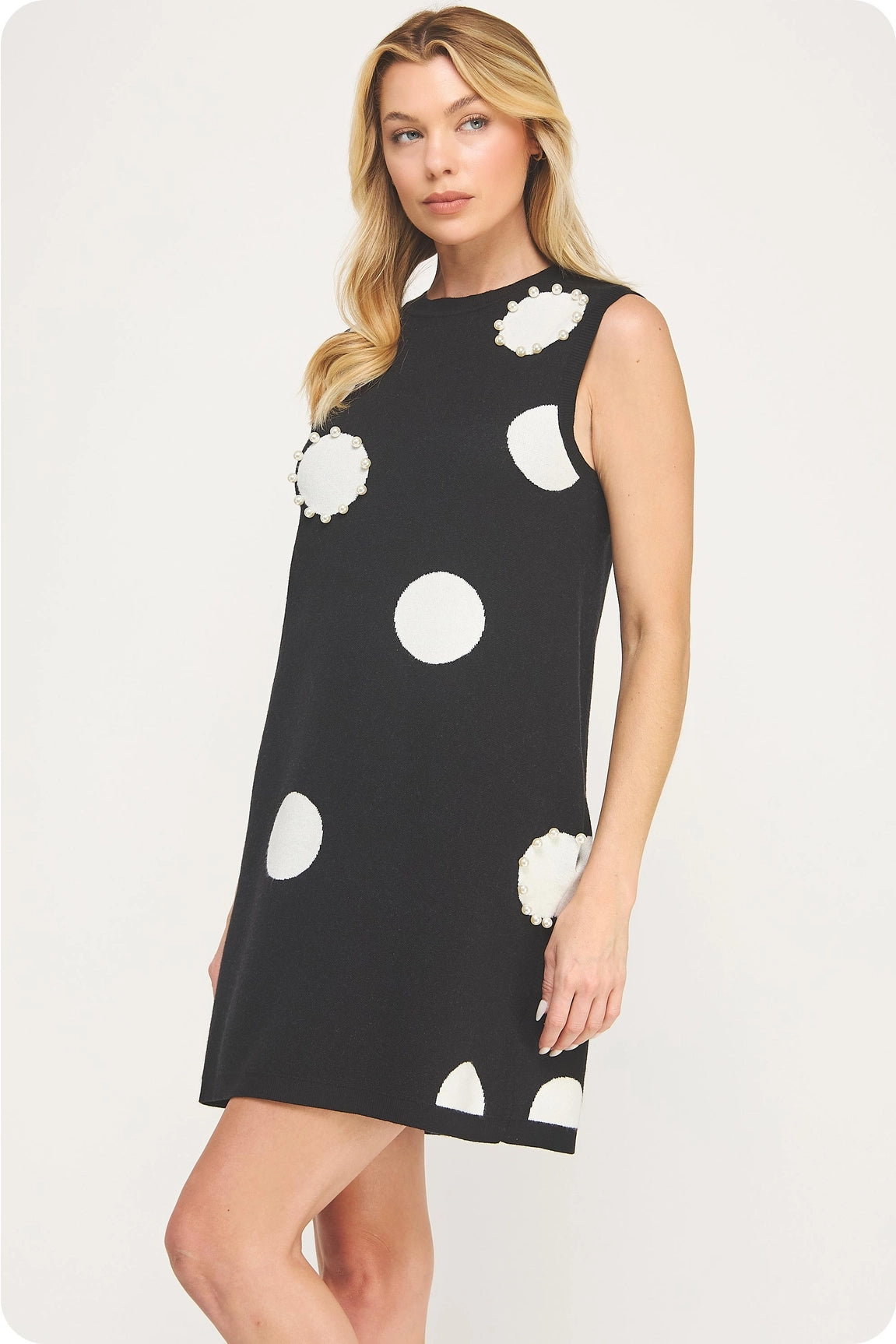 Pearl Trim Polka Dot Knit Dress