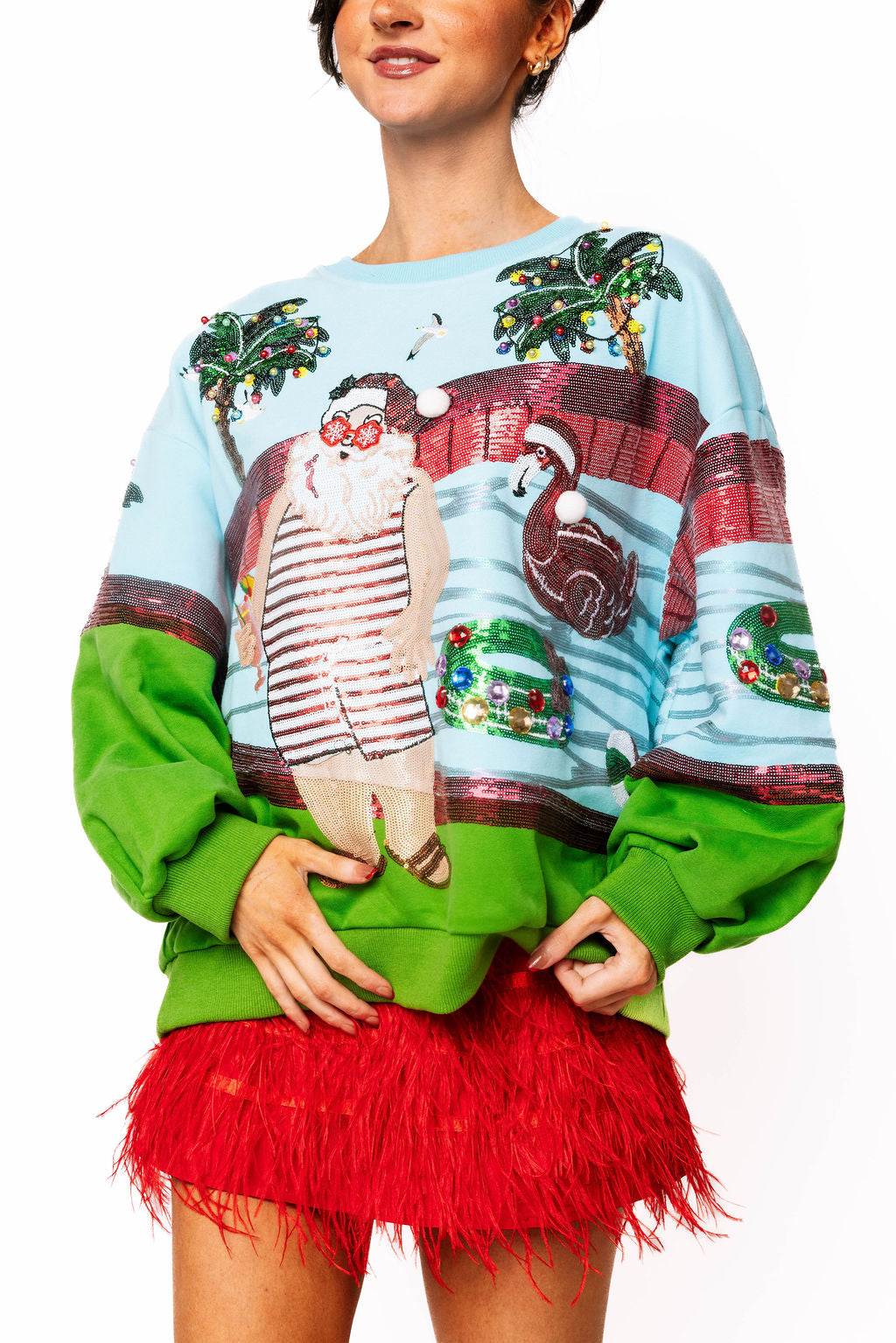 Queen of Sparkles Multi Santa At The Pool Sweatshirt