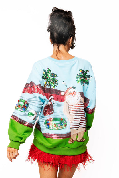 Queen of Sparkles Multi Santa At The Pool Sweatshirt