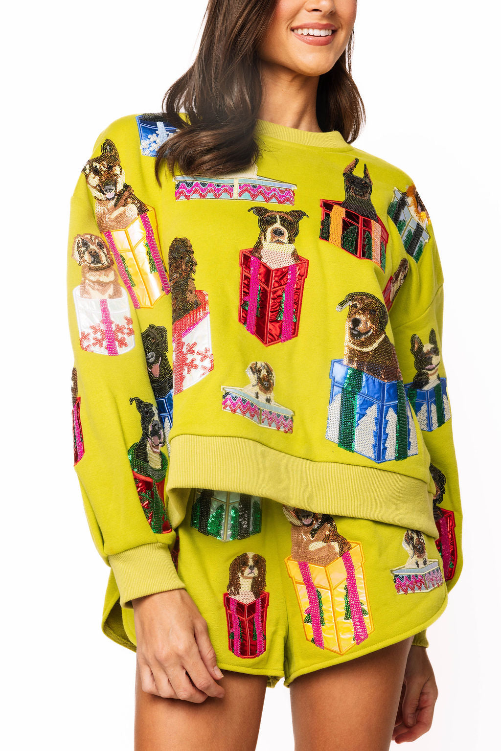 Queen of Sparkles Green Dogs In Present Boxes Sweatshirt