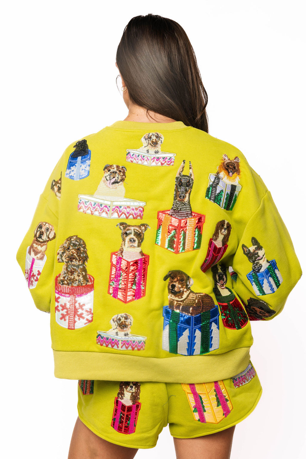 Queen of Sparkles Green Dogs In Present Boxes Sweatshirt