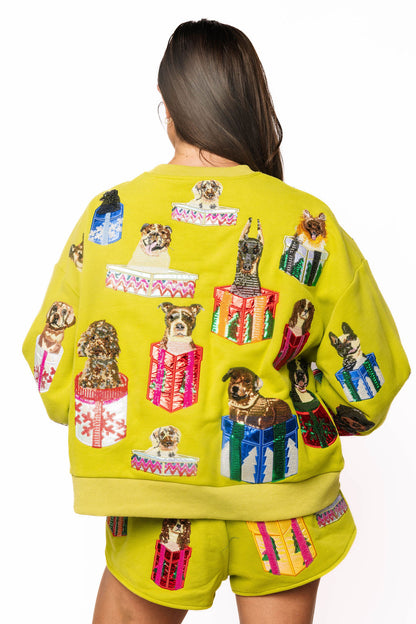Queen of Sparkles Green Dogs In Present Boxes Sweatshirt