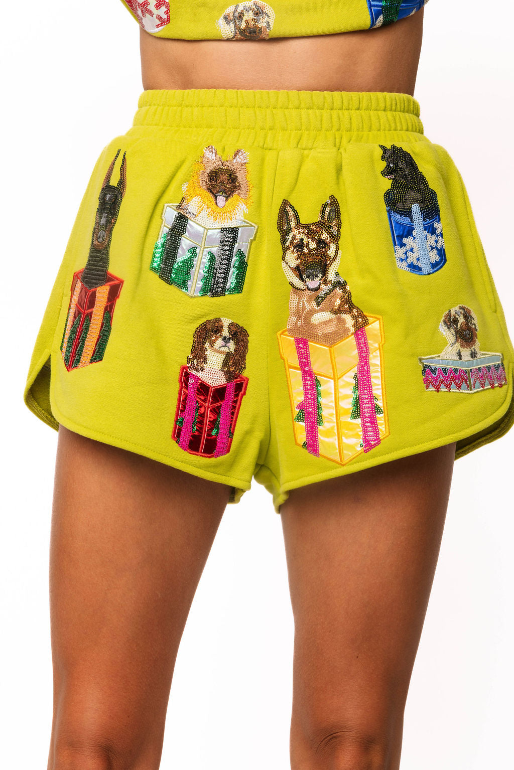 Queen of Sparkles Green Dogs In Present Boxes Short