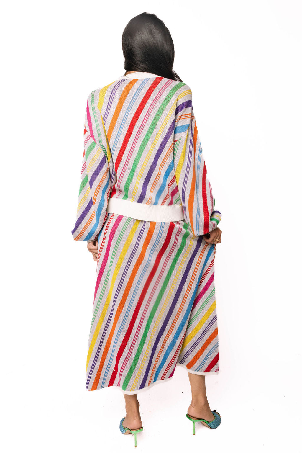 Queen of Sparkles Rainbow Striped Knit Midi Skirt