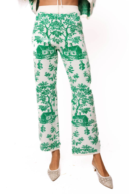 Queen of Sparkles Green & White Christmas Twall Knit Pant