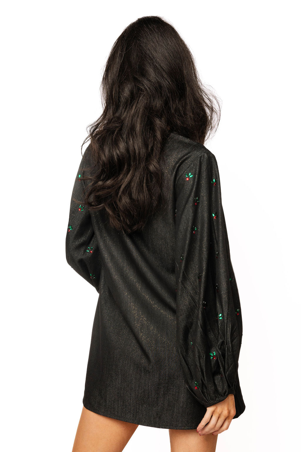 Queen of Sparkles Black Shimmery Denim Nutcracker Button Up Dress