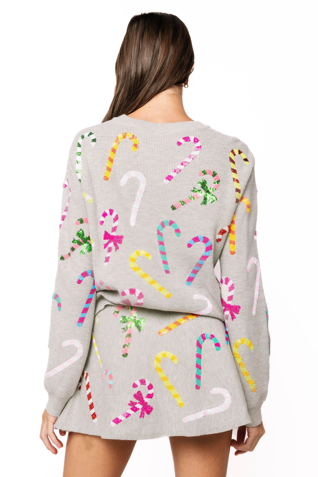 Queen of Sparkles Grey Multi Candy Cane Knit Skirt