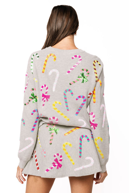 Queen of Sparkles Grey Multi Candy Cane Knit Skirt