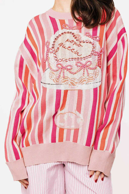 Queen of Sparkles Pink Striped XOXO Queen Sweater