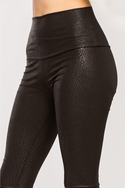 Black Faux Leather Snake Skin Leggings