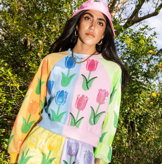 Queen of Sparkles Neon Colorblock Tulip Sweatshirt